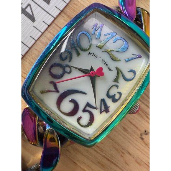 Betsey Johnson Womens Iridescent Oil Slick Chain Link Watch With Square Face - Picture 8 of 12